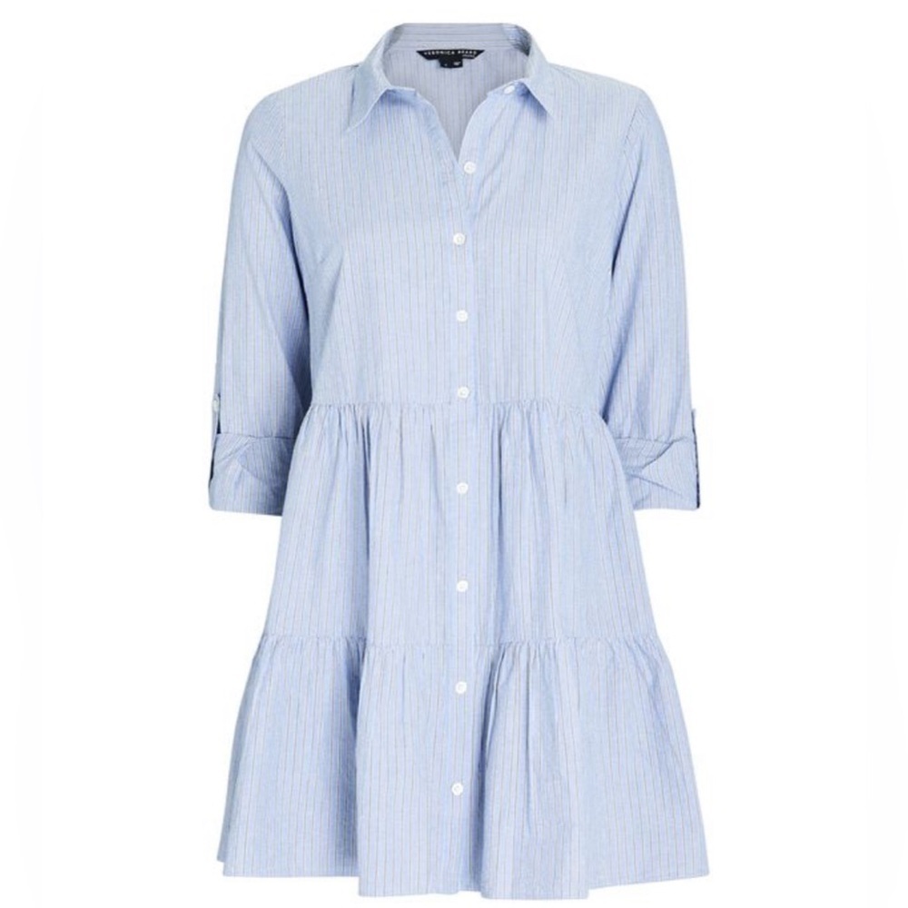 VERONICA BEARD Jemila Tiered Cotton Mini Shirt Dress - Picture 2 of 15